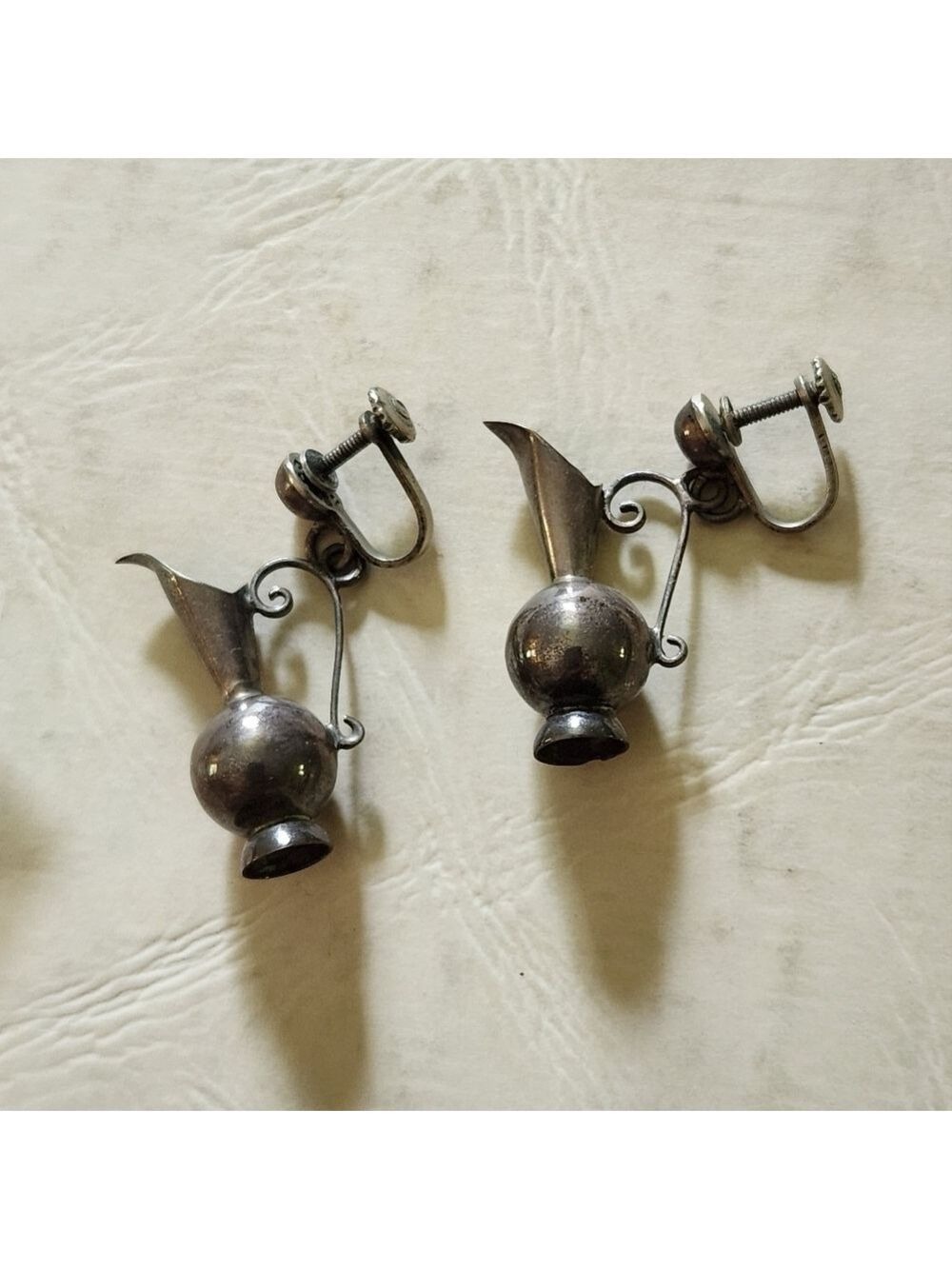 Vintage 925 Sterling Silver Mexico Signed Water Pitcher Earrings